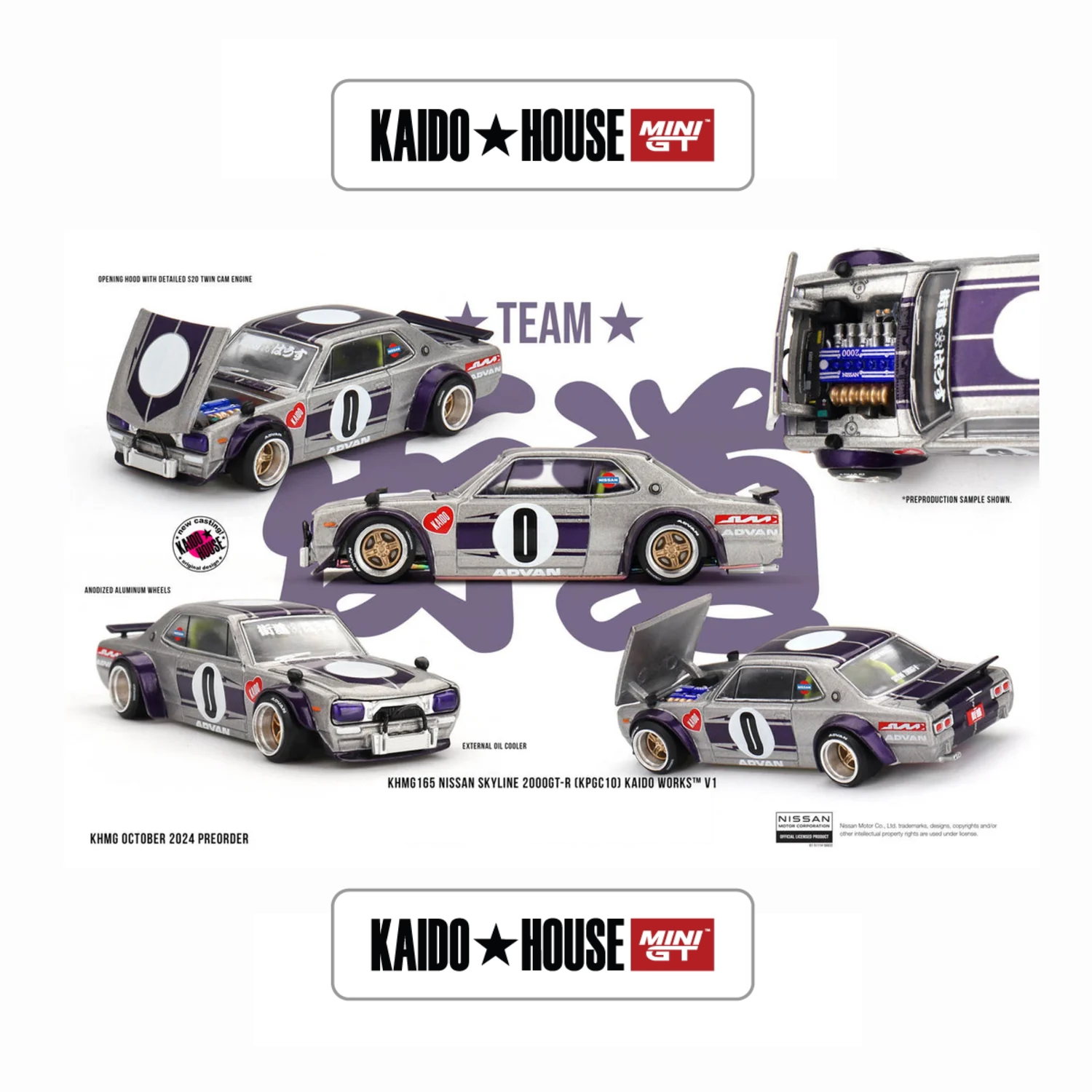 Nissan Skyline 2000GT-R (KPGC10) Kaido Works V1 " Silver   - 165 - Mini GT
