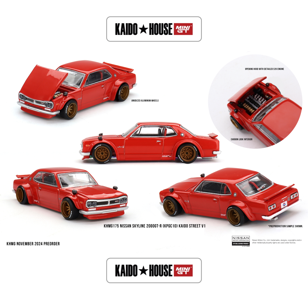 Nissan Skyline 2000GT- R (KPGC10) Kaido Street V1- Red   - 175 - Mini GT