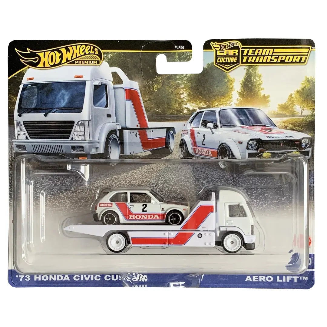 73 Honda Civic Custom y Aero Lift - Team Transport 1/3 - Hot Wheels