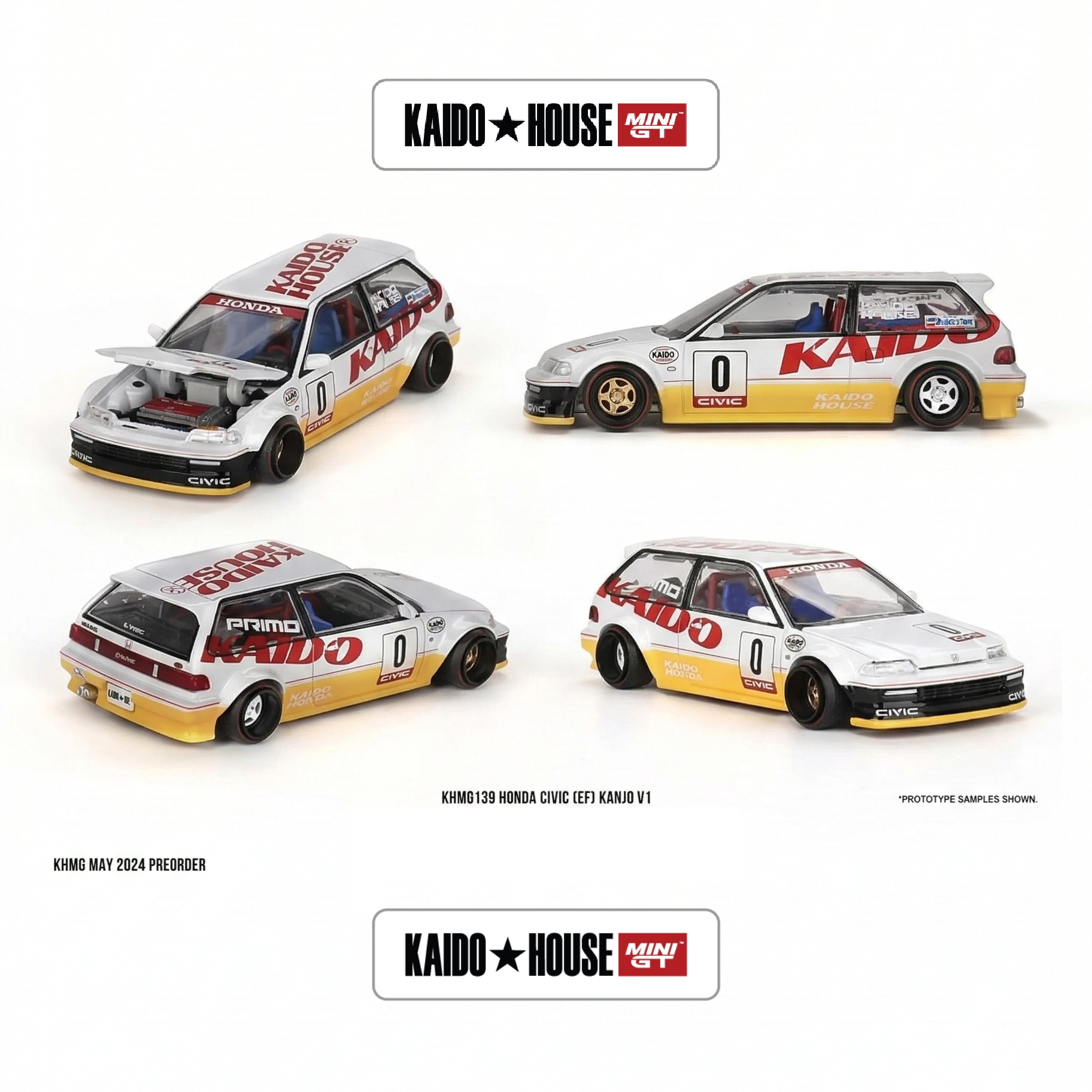 Honda Civic (EF) Kanjo V1 " White/Yellow - 139 - Mini GT