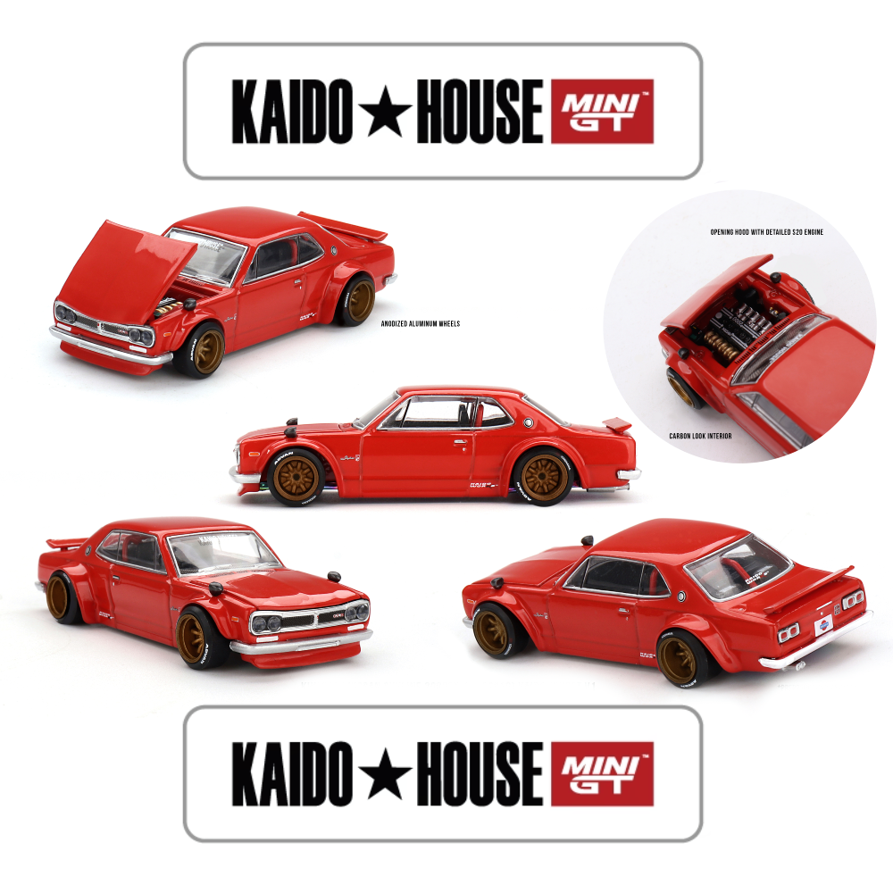 Nissan Skyline 2000GT- R (KPGC10) Kaido Street V1- Red   - 175 - Mini GT