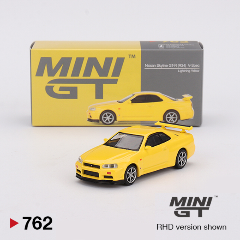 Nissan Skyline Gt-R(R34) V Spec - Lightning Yellow - 762 - Mini GT