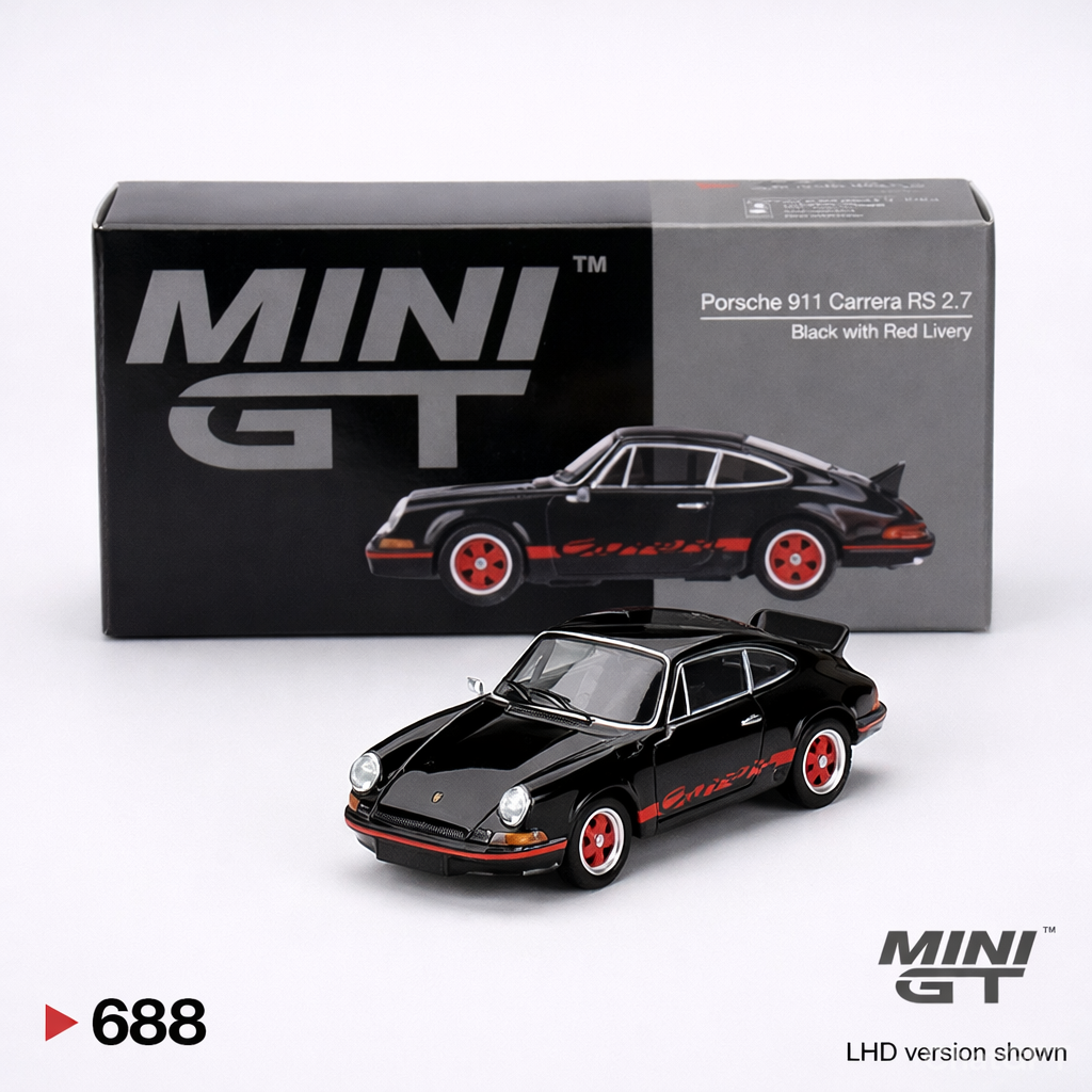 Porsche 911 Carrera RS 2.7 Black with Red Livery – Racing Green - 688 - Mini GT